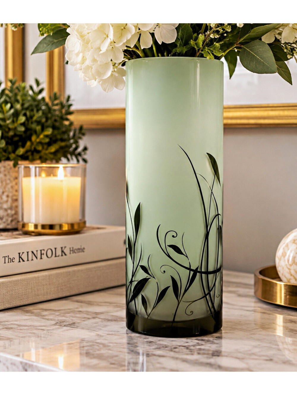 Lenox Botanical Boutique Frosted Crystal Vase Botanical White Green 10 in Box